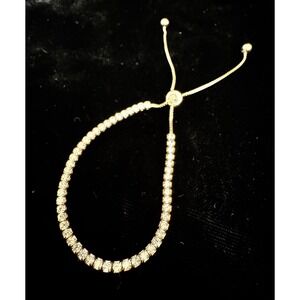 Rose Gold Tone Bolo Bracelet Round Crystal Tennis Style Adjustable Box Chain